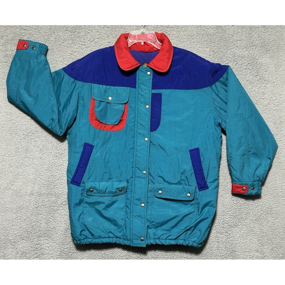 Vintage 80s Izod Color Block Winter Jacket Size Medium Ski Chore Coat‎ Hong Kong